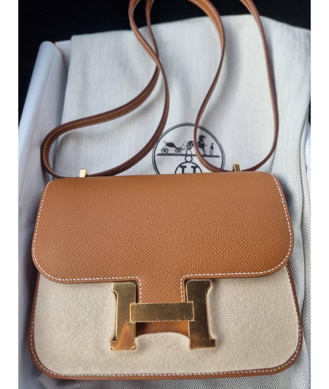 HERMES Горчичная кожаная сумка через плечо, фото 4