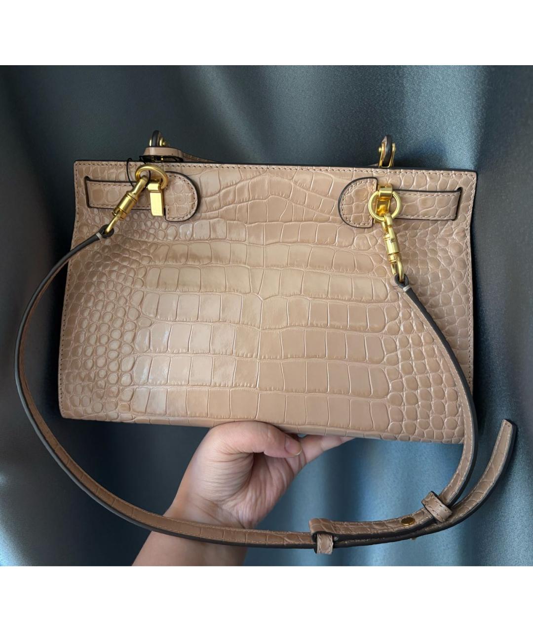 TORY BURCH Бежевая кожаная сумка с короткими ручками, фото 3