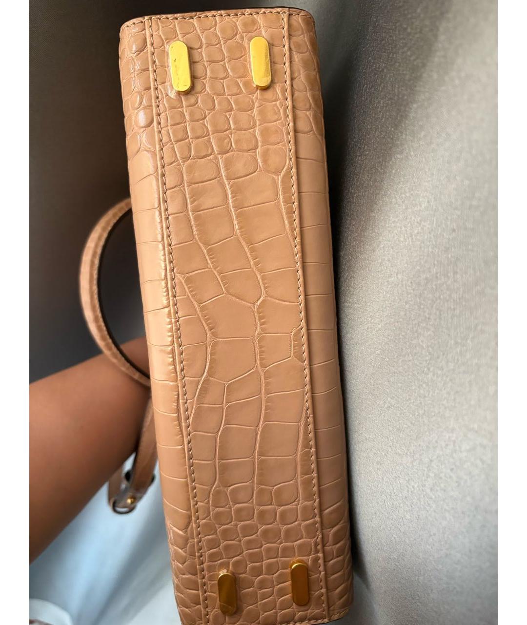 TORY BURCH Бежевая кожаная сумка с короткими ручками, фото 5