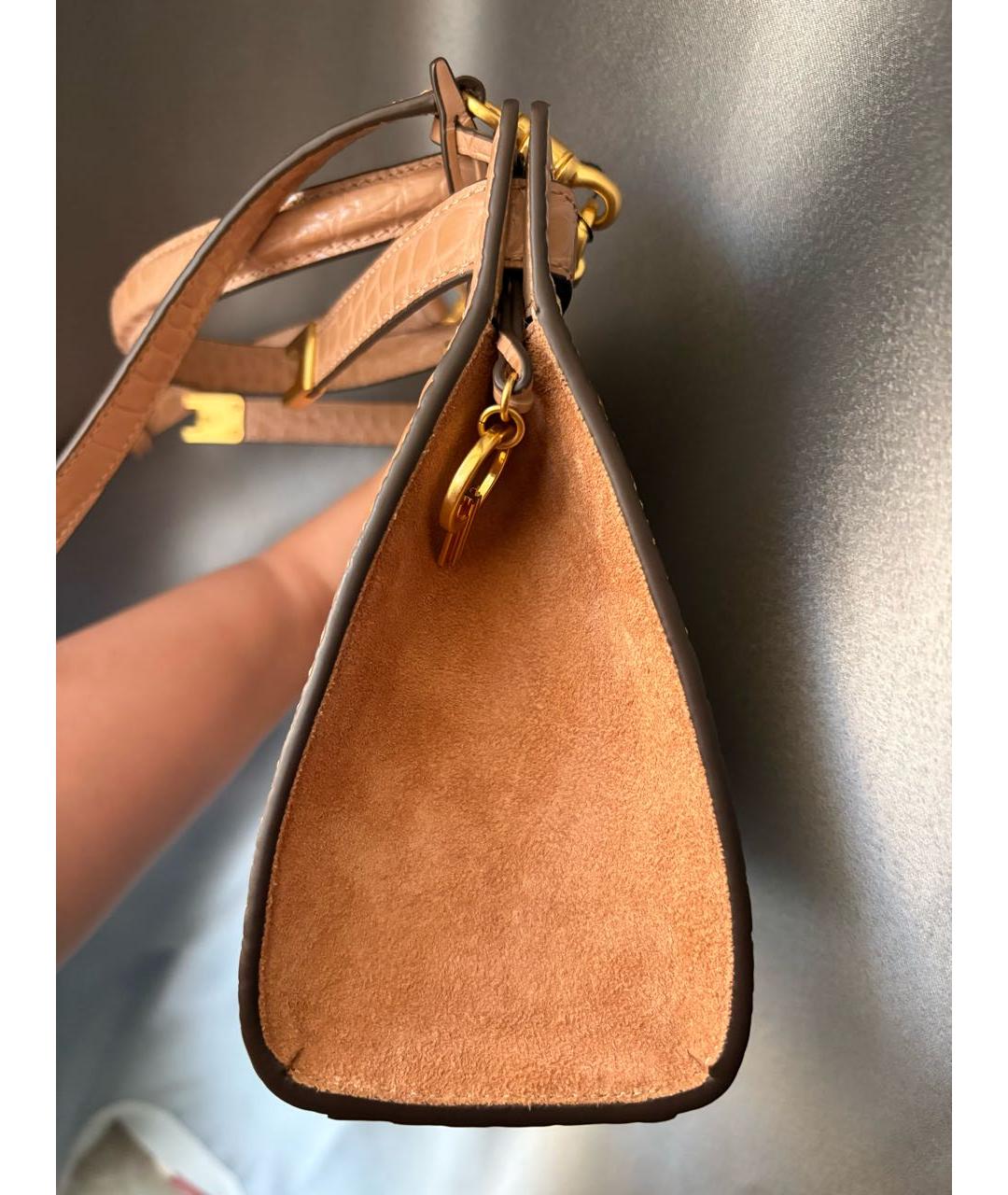 TORY BURCH Бежевая кожаная сумка с короткими ручками, фото 8