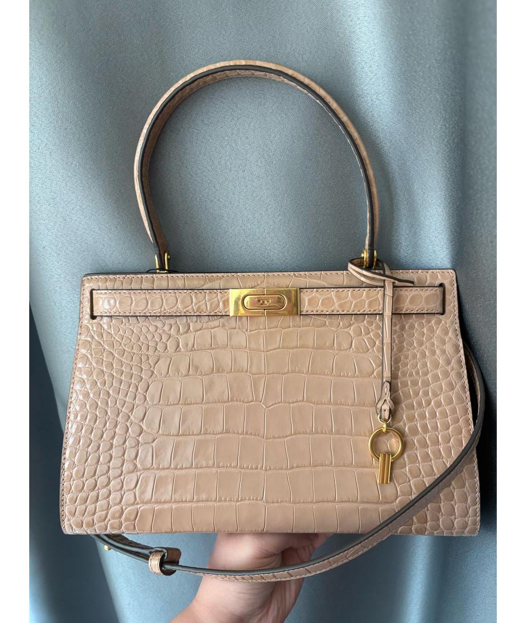 TORY BURCH Бежевая кожаная сумка с короткими ручками, фото 9