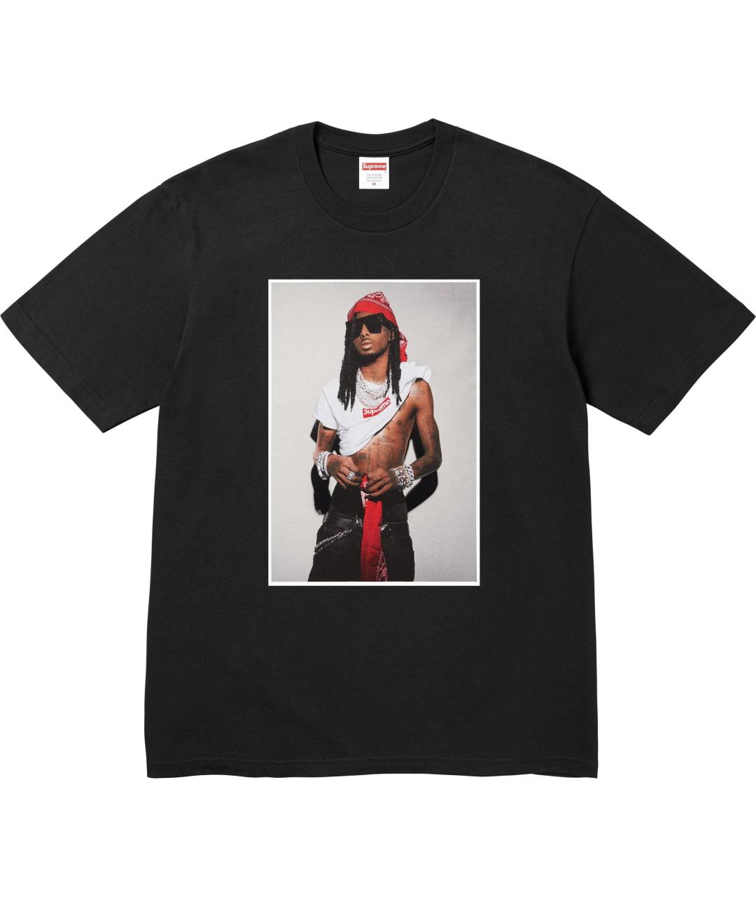 SUPREME Черная хлопковая футболка, фото 2
