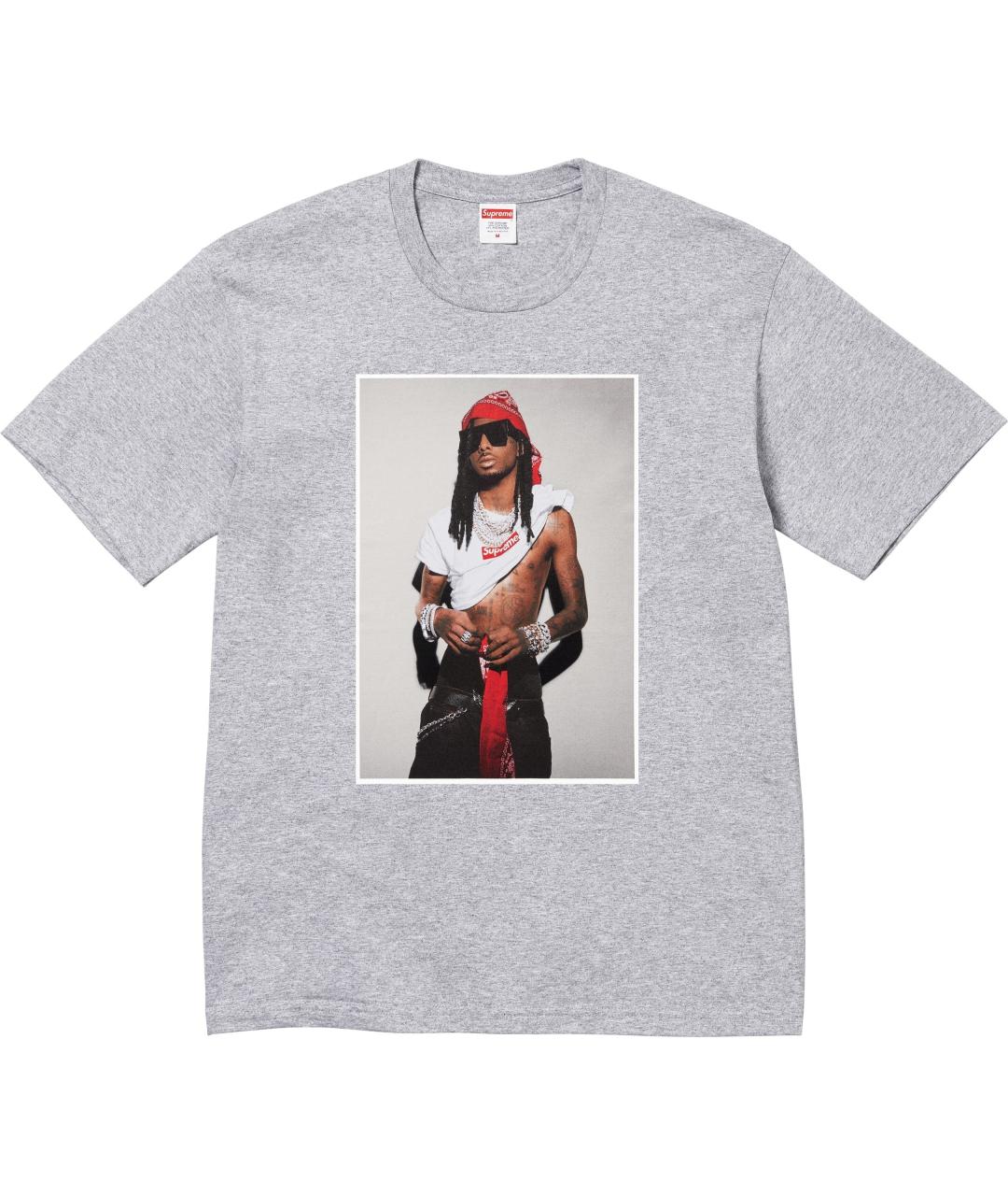 SUPREME Серая хлопковая футболка, фото 2