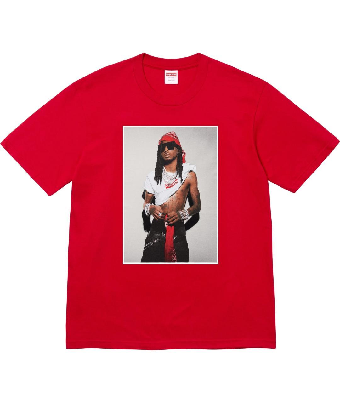 SUPREME Красная хлопковая футболка, фото 2