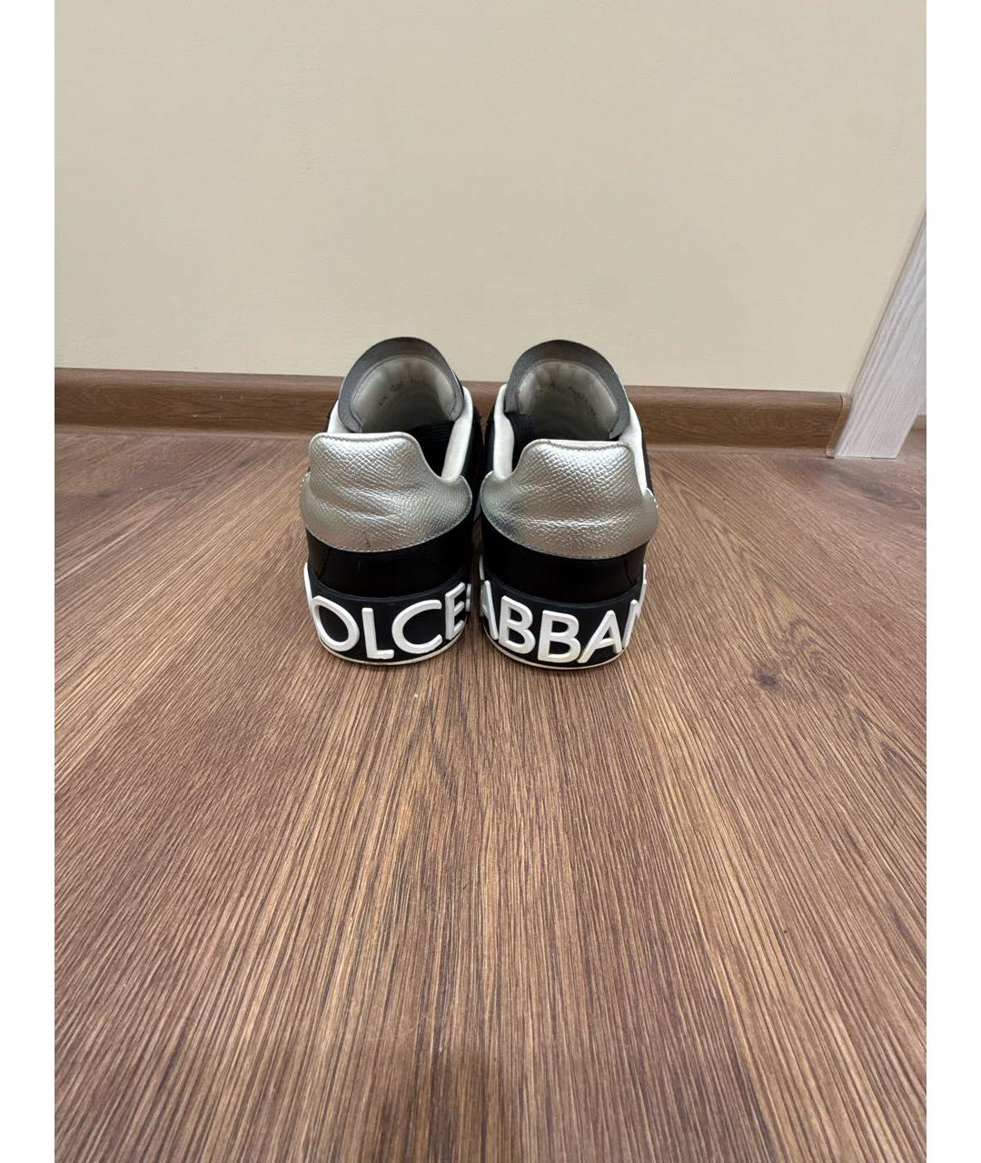DOLCE&GABBANA Черные кожаные кеды, фото 4