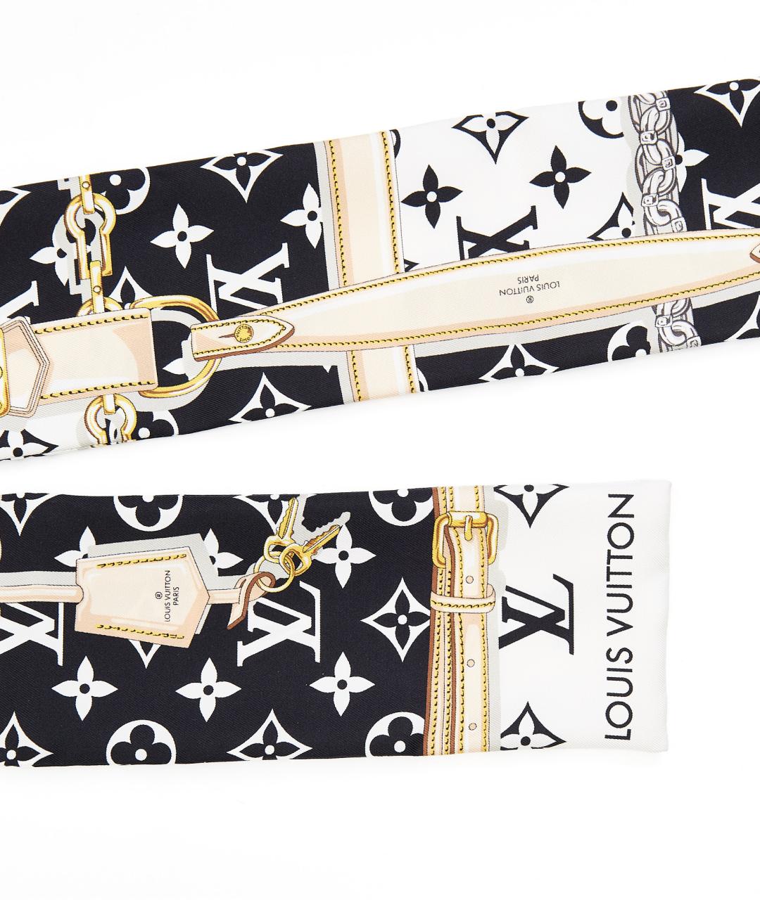 LOUIS VUITTON Черный шелковый шарф, фото 3