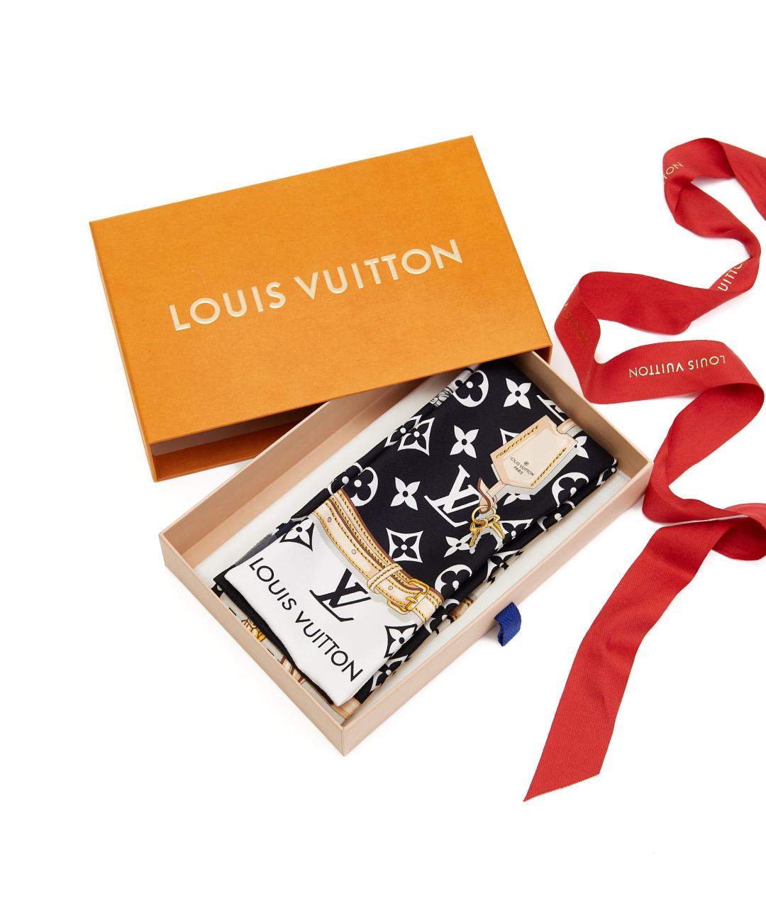 LOUIS VUITTON Черный шелковый шарф, фото 4