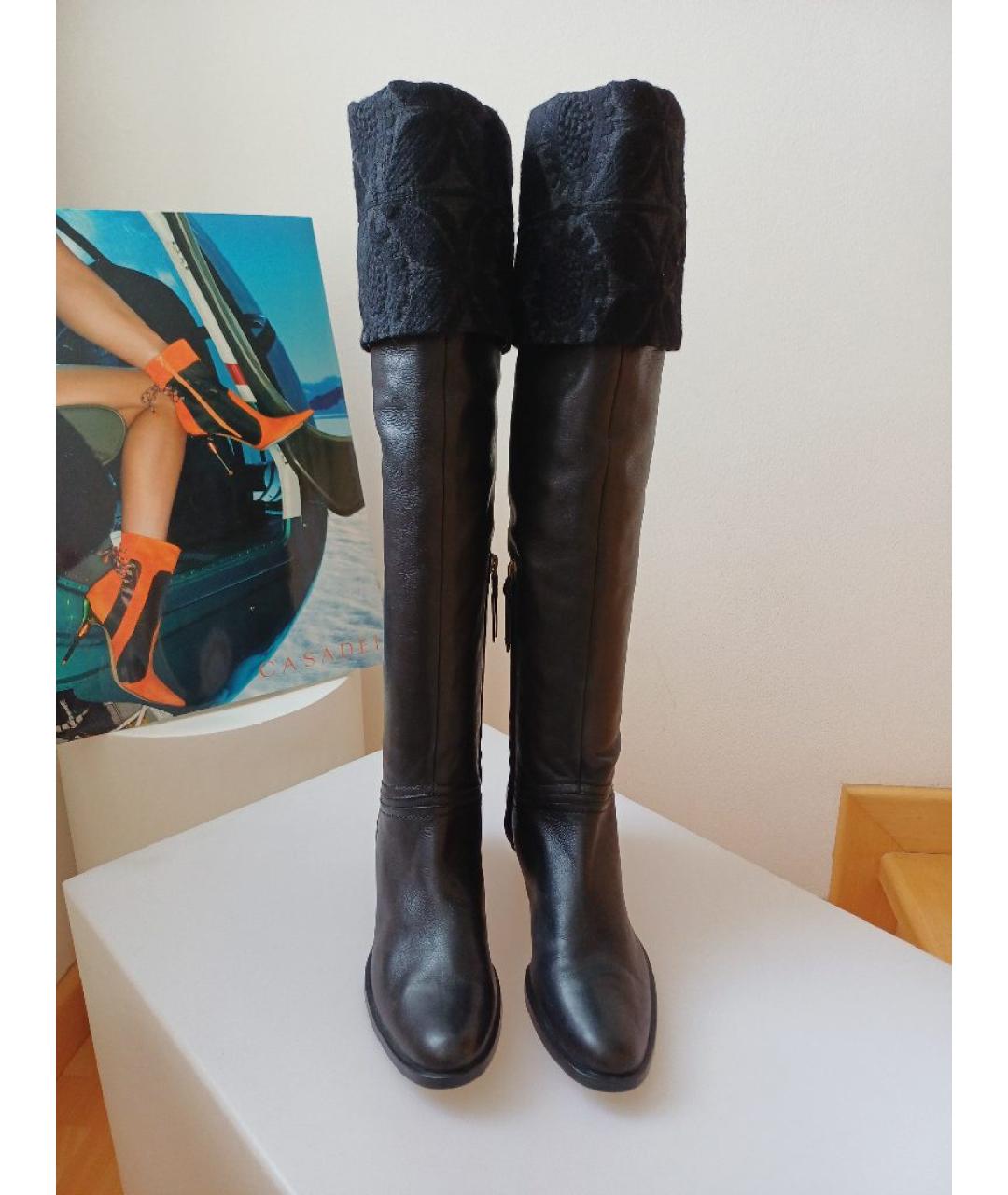 POLLINI Черные кожаные ботфорты, фото 4