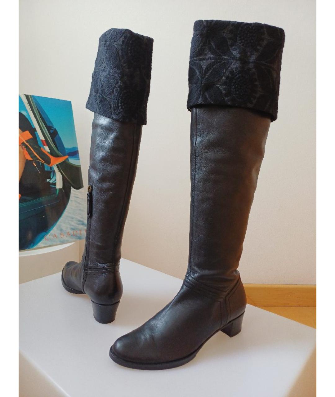 POLLINI Черные кожаные ботфорты, фото 3