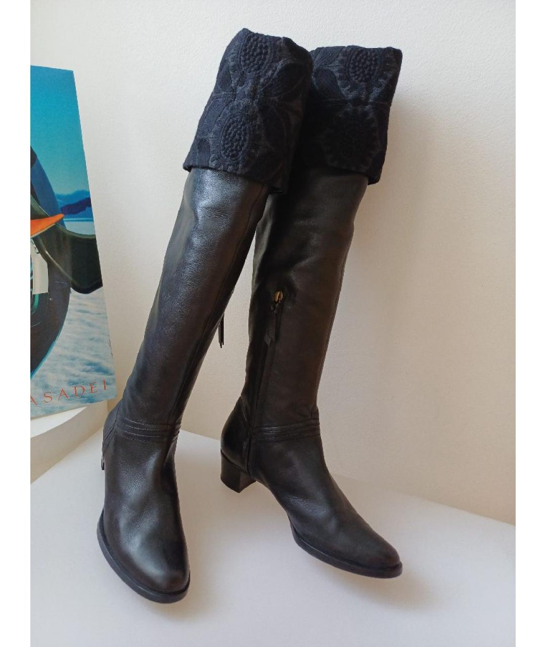 POLLINI Черные кожаные ботфорты, фото 6