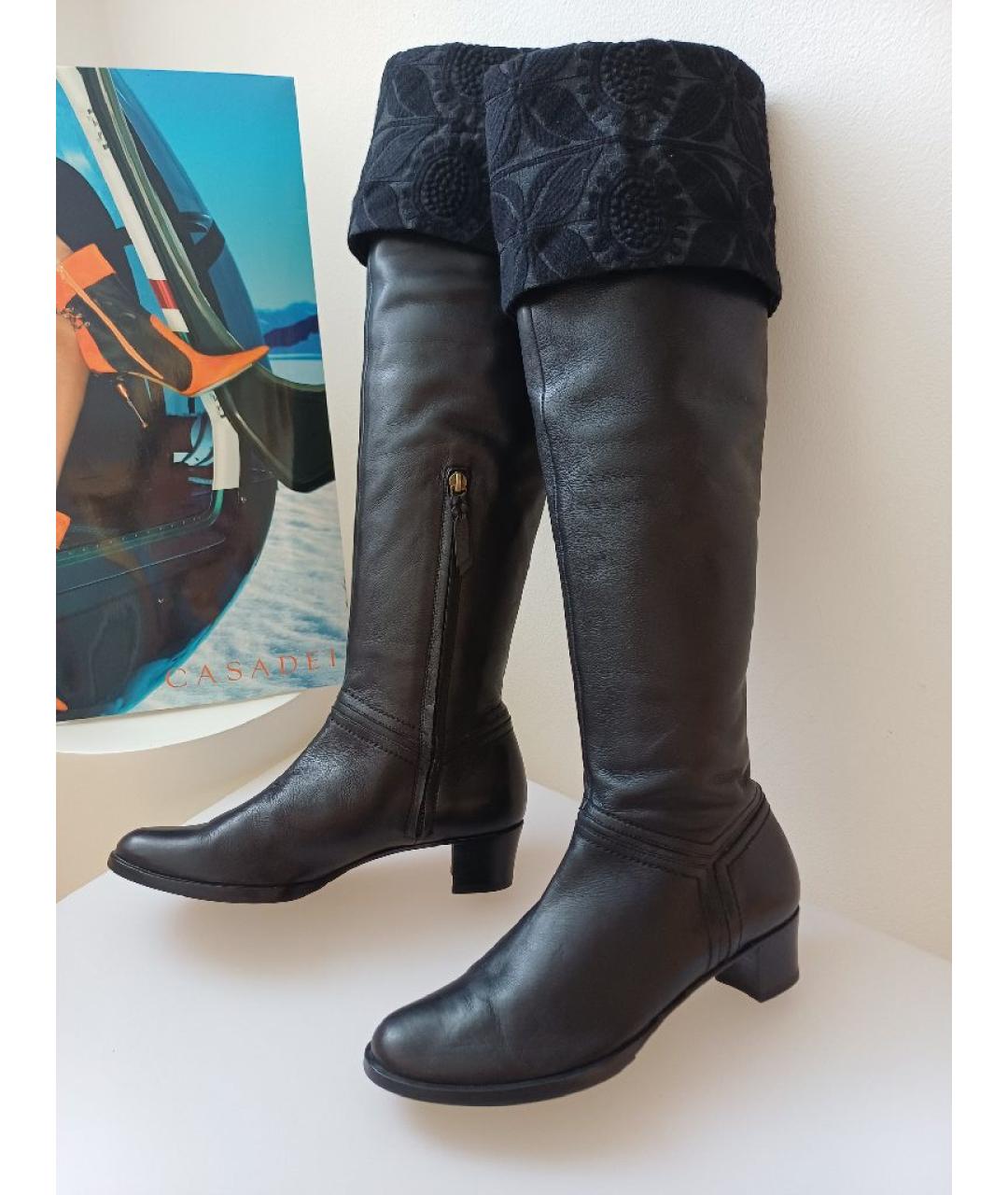 POLLINI Черные кожаные ботфорты, фото 5