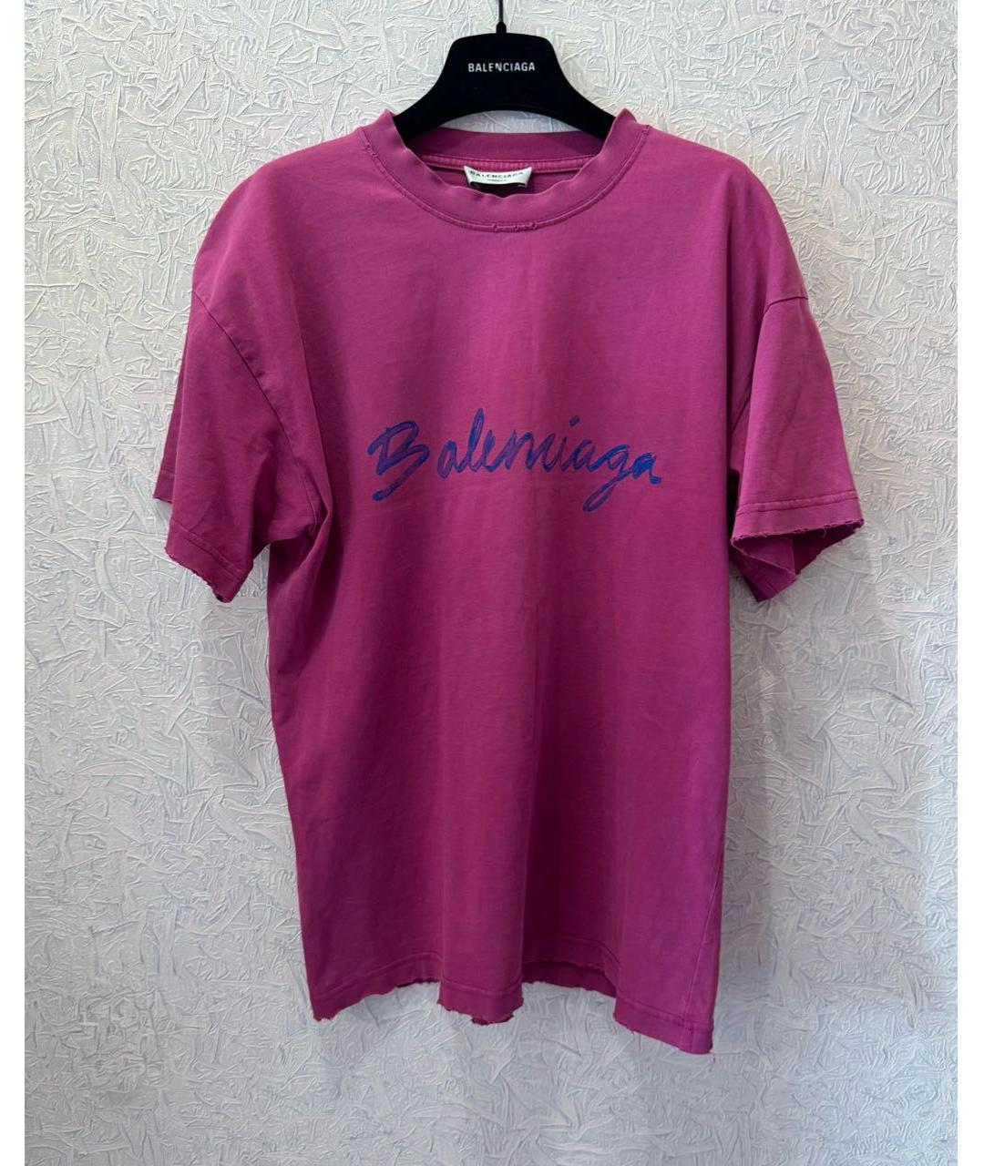 BALENCIAGA Фуксия хлопковая футболка, фото 5