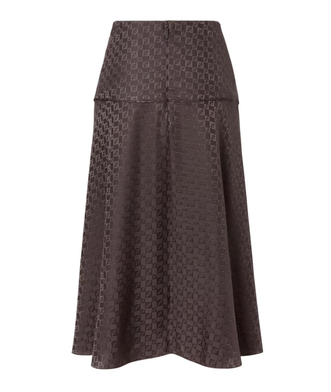 FENDI Коричневая шелковая юбка миди, фото 2