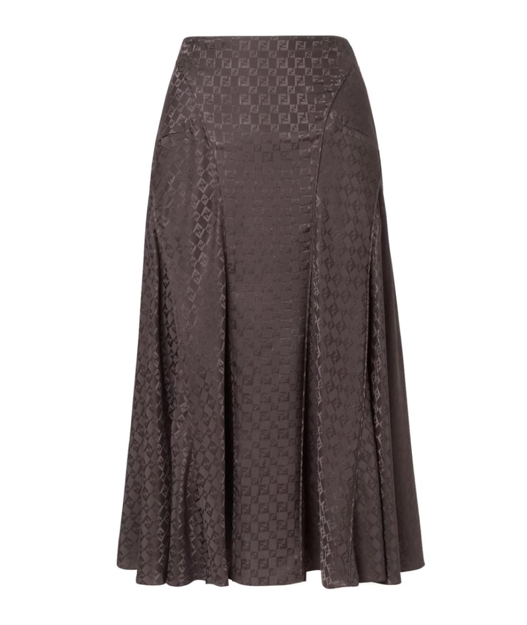 FENDI Коричневая шелковая юбка миди, фото 1