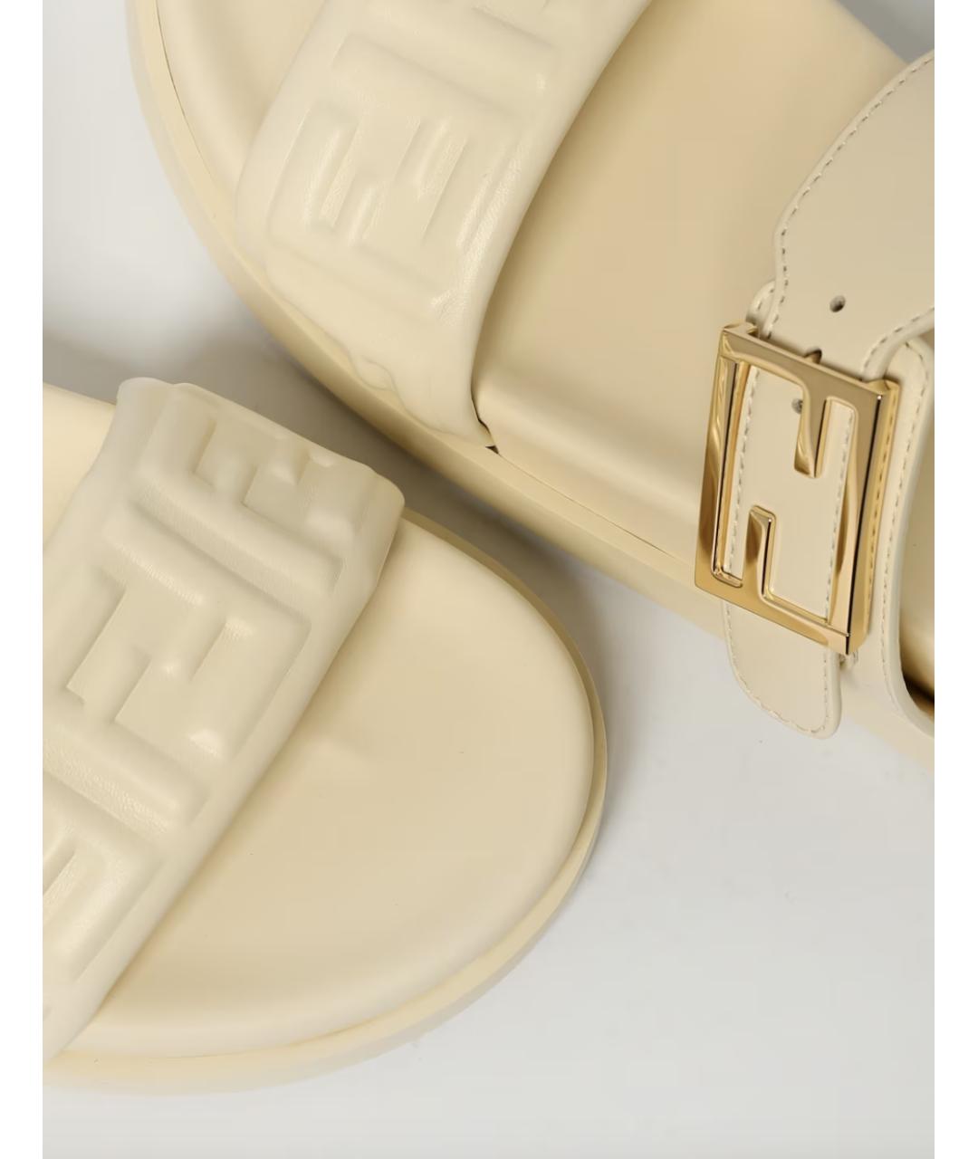 FENDI Бежевые кожаные шлепанцы, фото 4