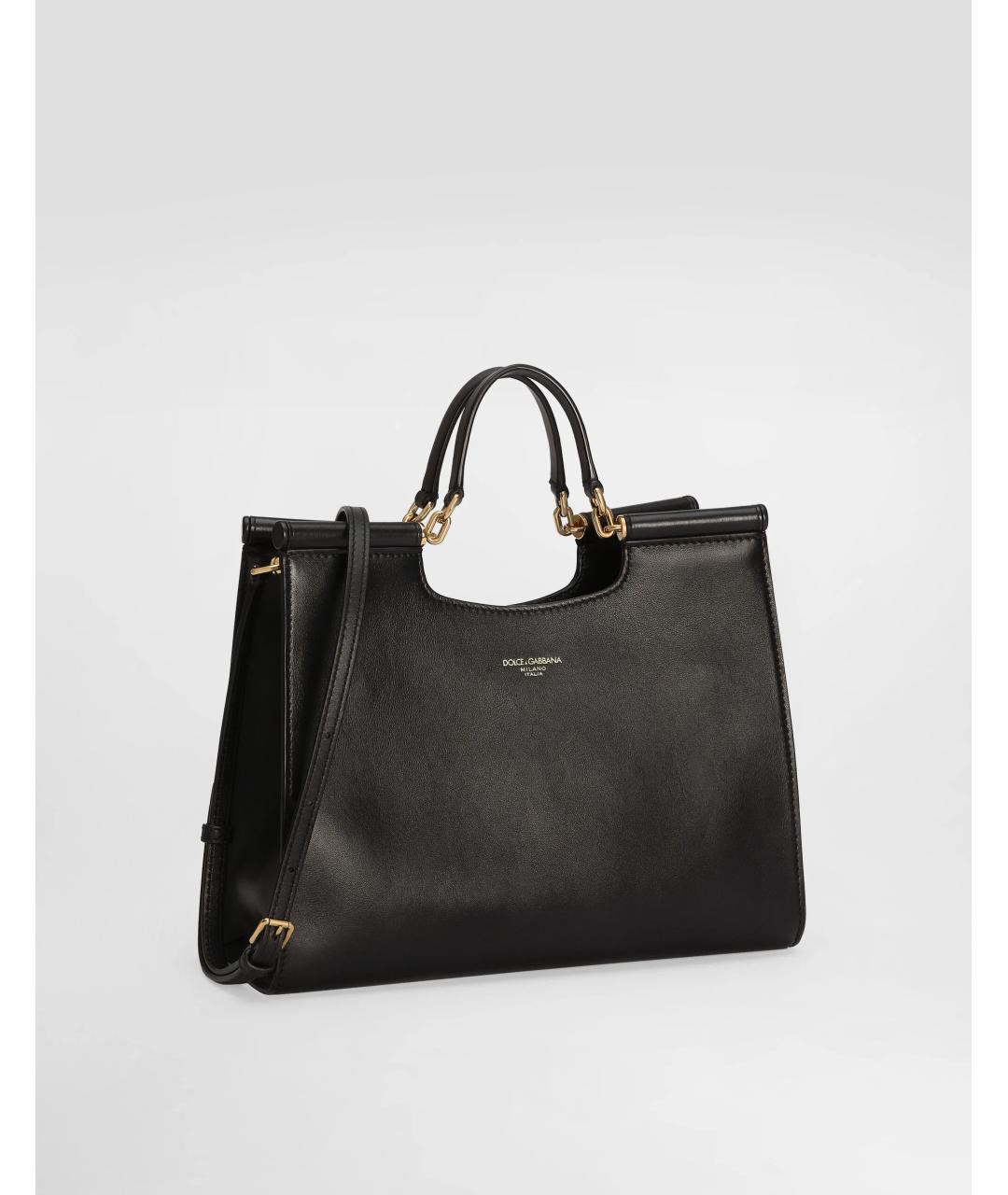 DOLCE&GABBANA Черная кожаная сумка тоут, фото 3