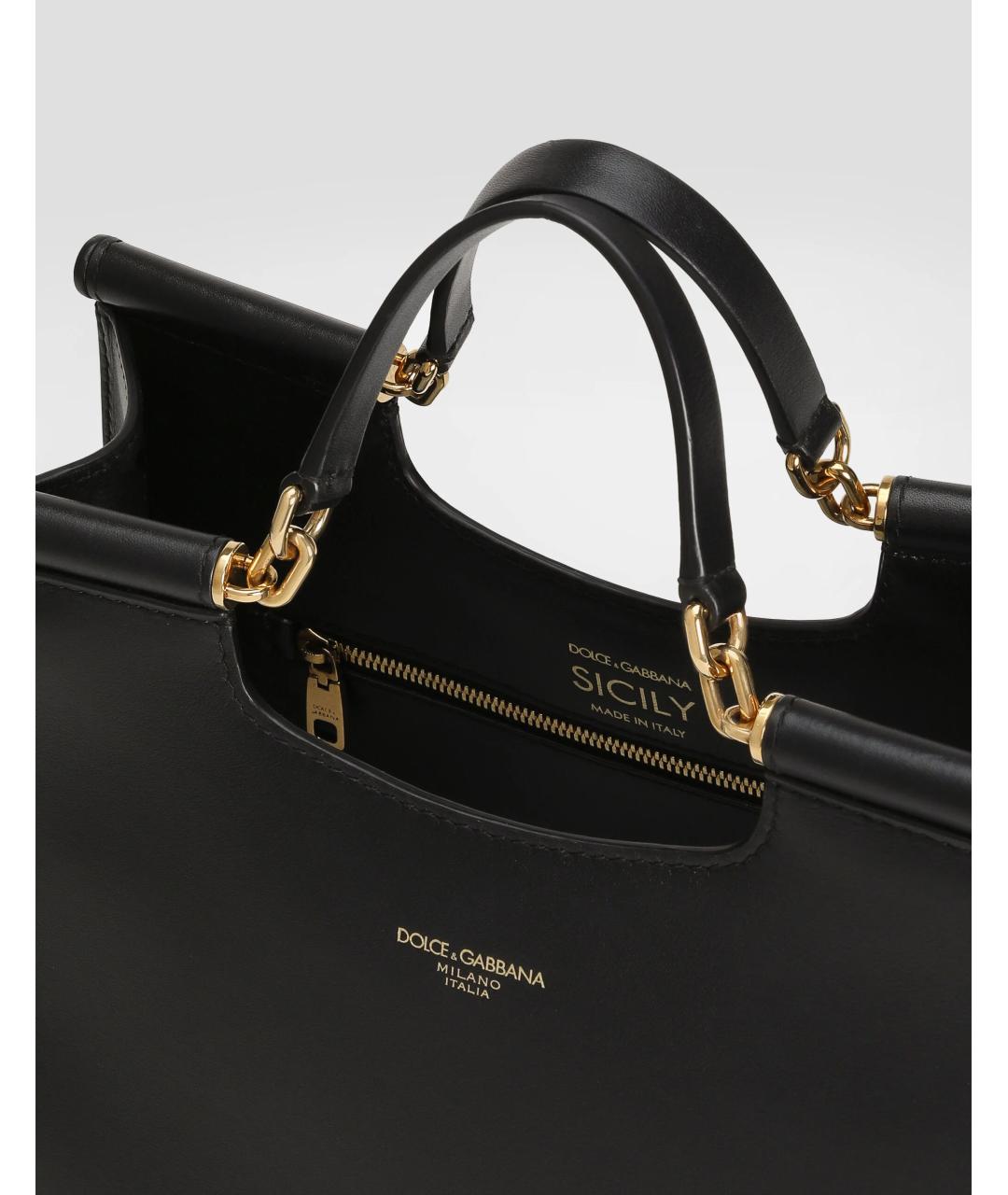 DOLCE&GABBANA Черная кожаная сумка тоут, фото 6