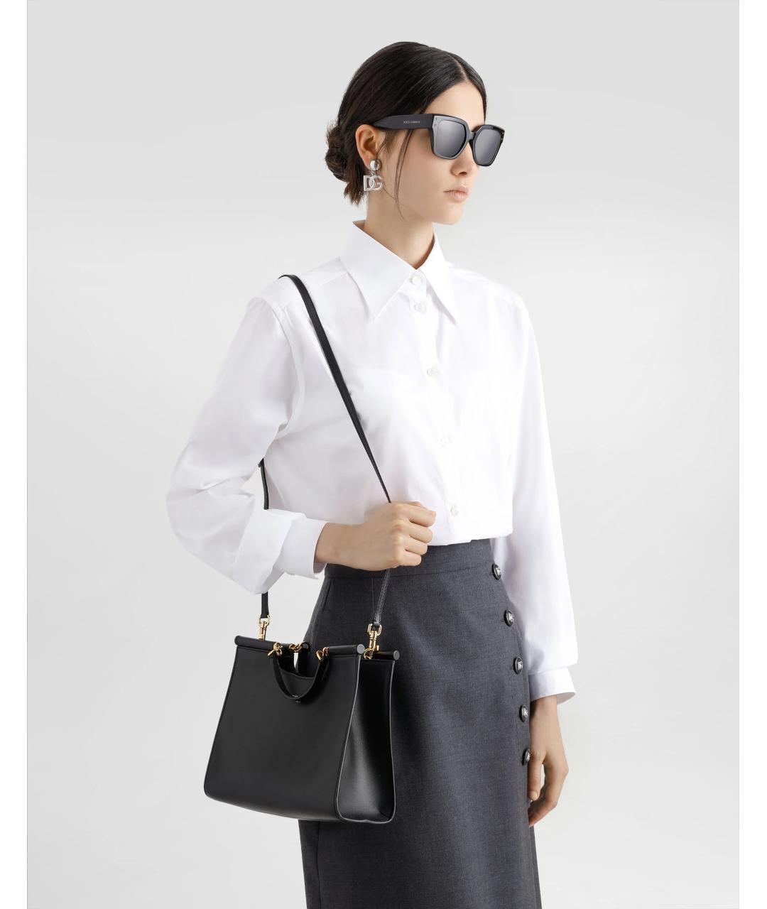 DOLCE&GABBANA Черная кожаная сумка тоут, фото 7