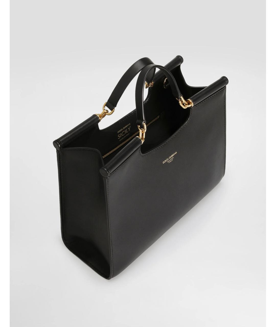 DOLCE&GABBANA Черная кожаная сумка тоут, фото 5