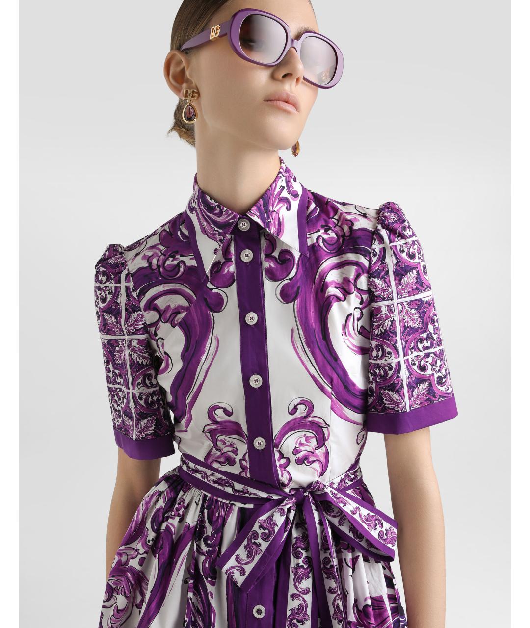 DOLCE&GABBANA Фиолетовое хлопковое повседневное платье, фото 4