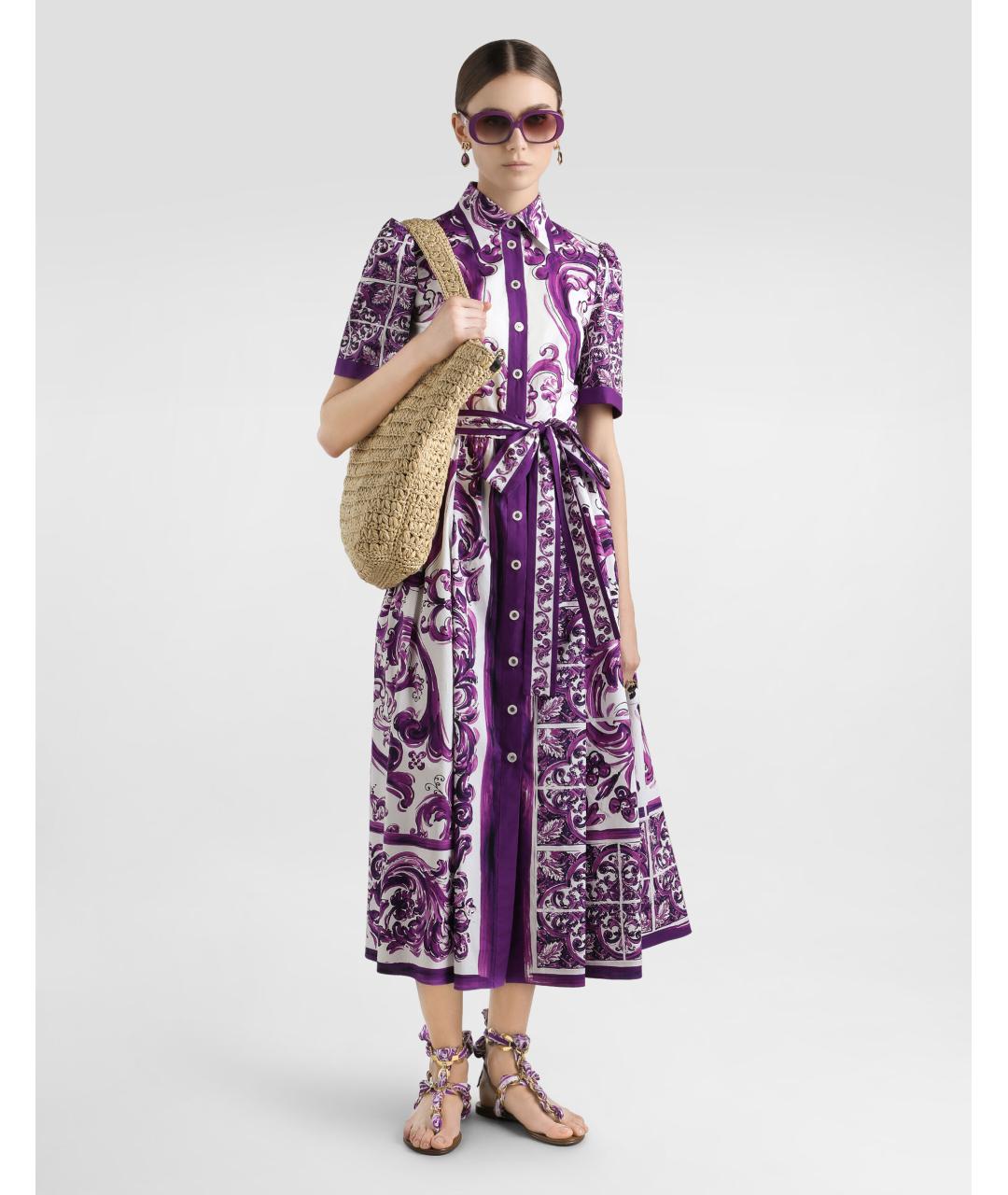 DOLCE&GABBANA Фиолетовое хлопковое повседневное платье, фото 2