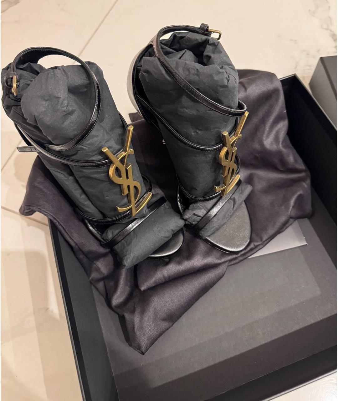 SAINT LAURENT Черные кожаные босоножки, фото 5