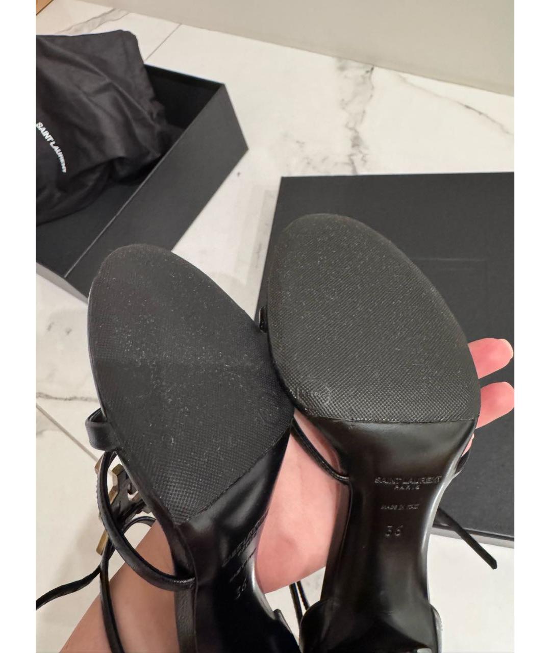 SAINT LAURENT Черные кожаные босоножки, фото 6