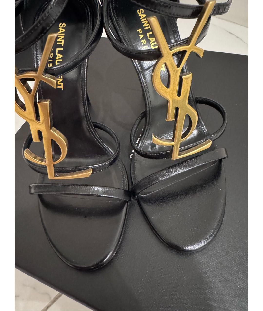 SAINT LAURENT Черные кожаные босоножки, фото 4