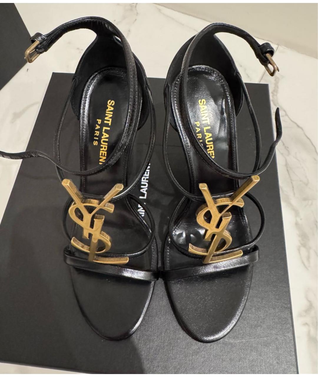 SAINT LAURENT Черные кожаные босоножки, фото 2