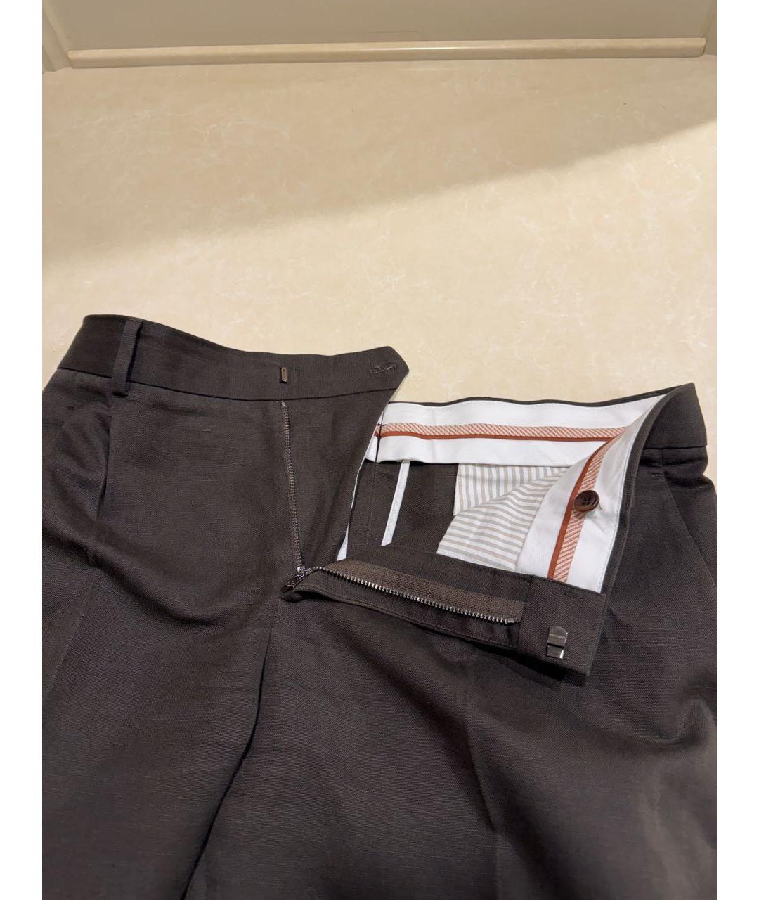 LORO PIANA Коричневые хлопковые классические брюки, фото 4