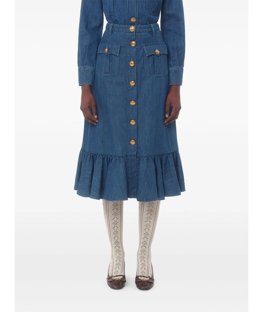 VALENTINO Синяя деним юбка миди, фото 3