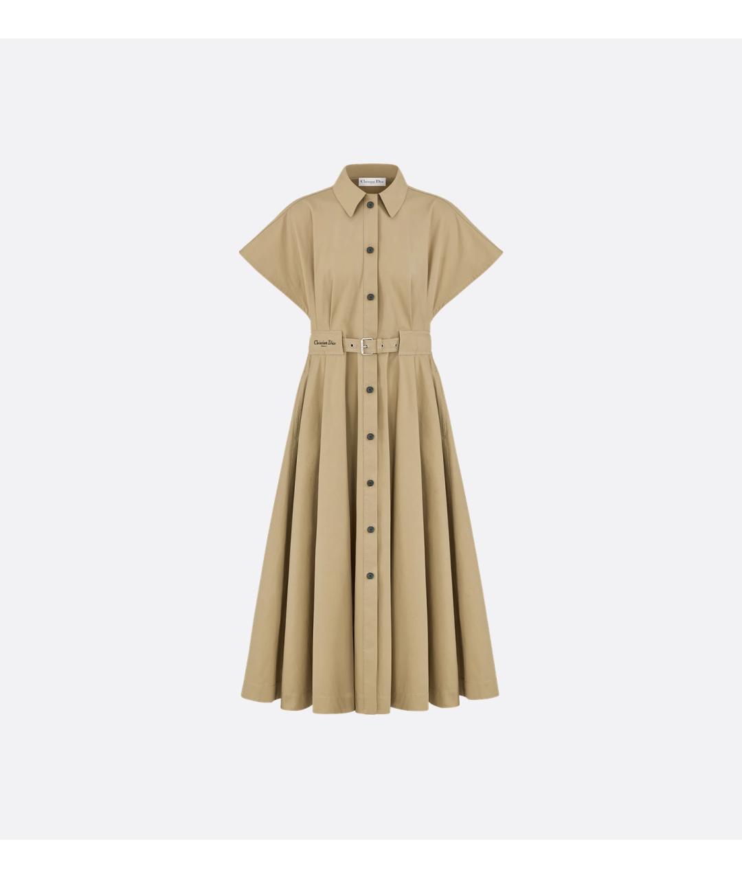 CHRISTIAN DIOR Бежевое хлопковое повседневное платье, фото 7