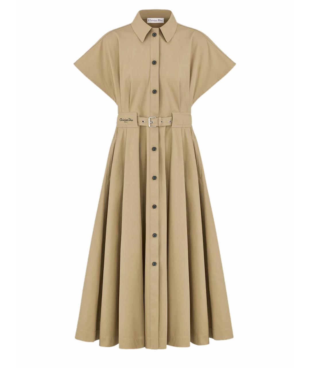 CHRISTIAN DIOR Бежевое хлопковое повседневное платье, фото 1