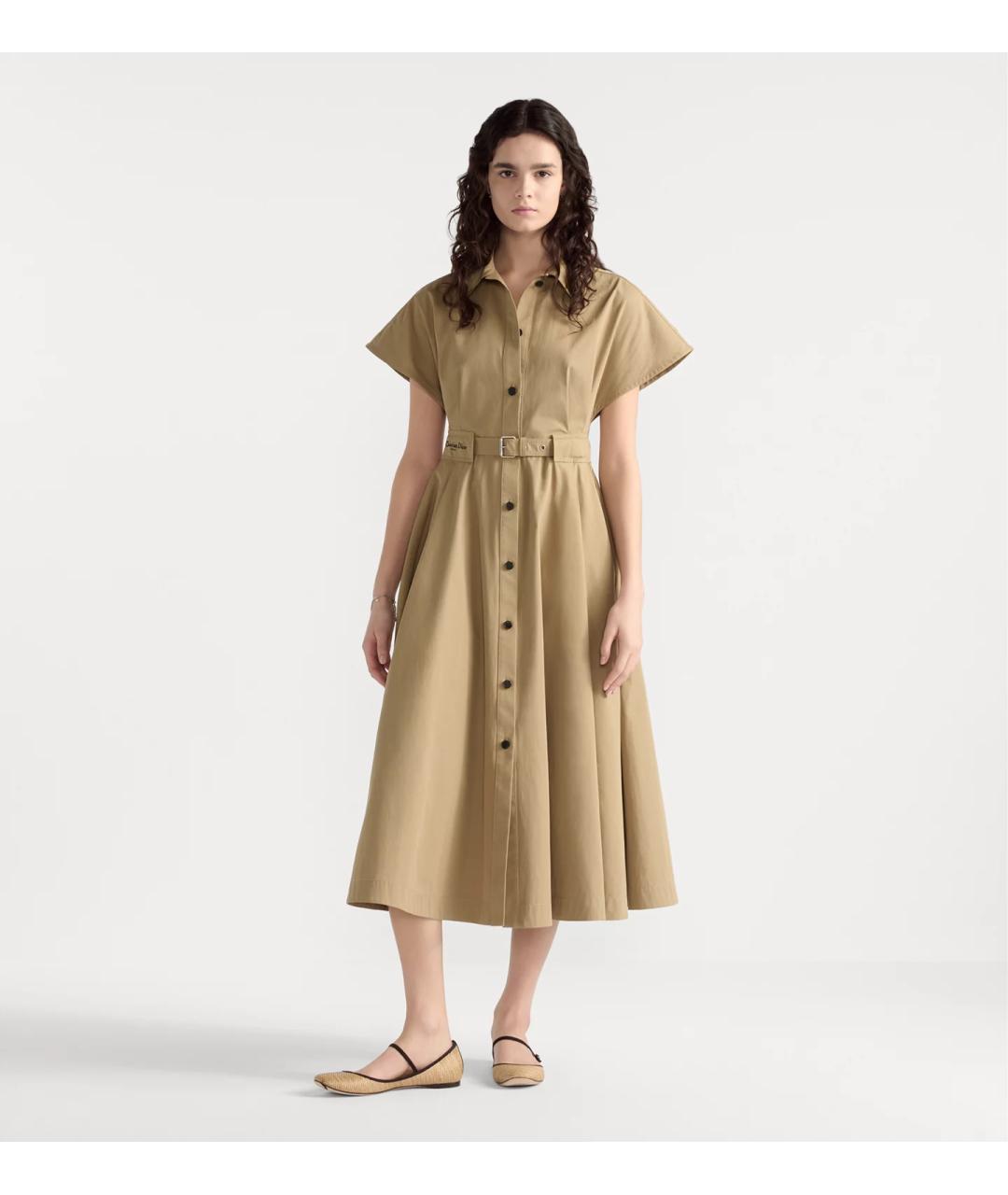 CHRISTIAN DIOR Бежевое хлопковое повседневное платье, фото 3