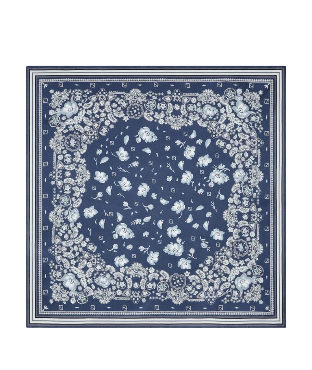 FENDI Синий шелковый платок, фото 1