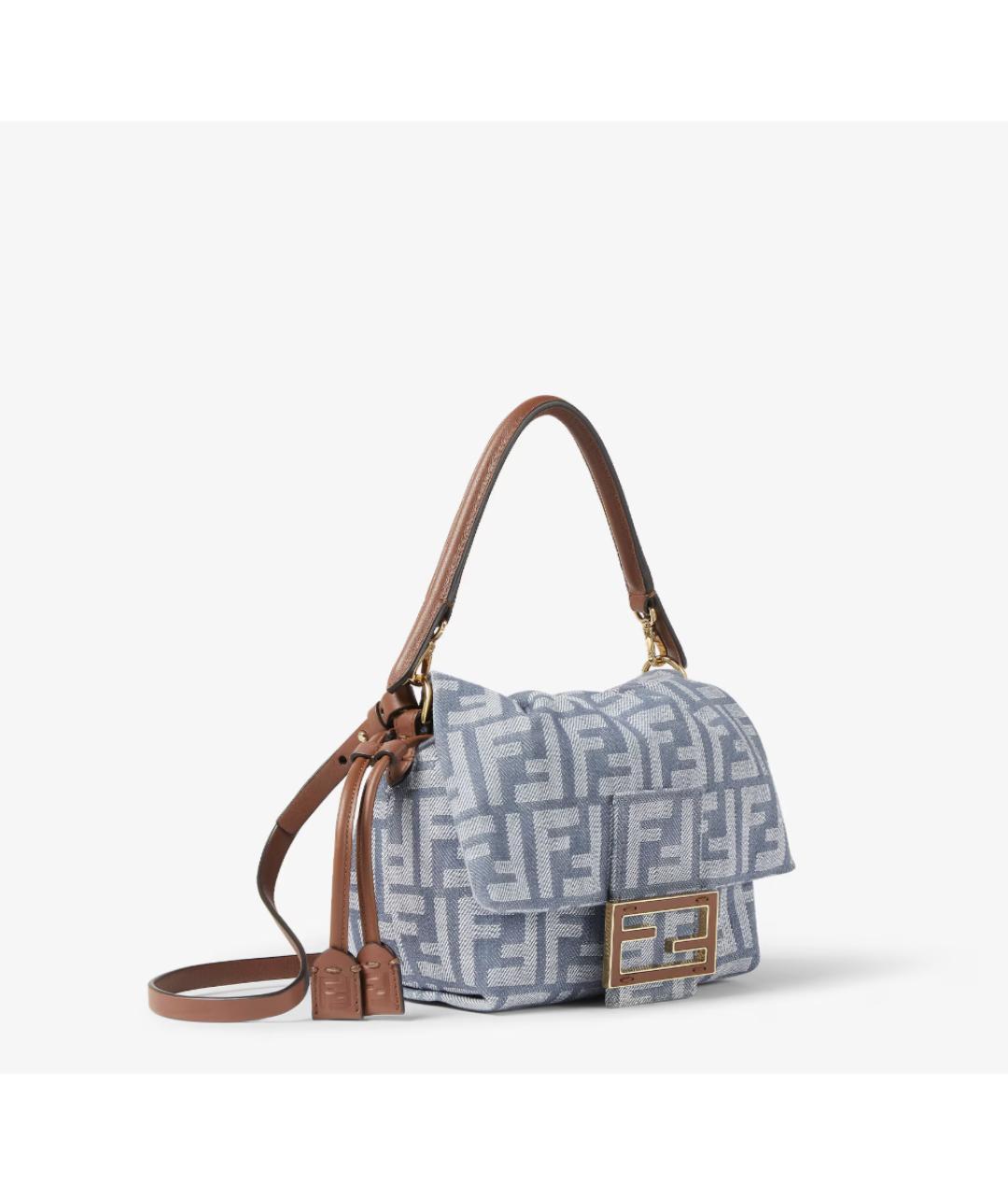FENDI Голубая тканевая сумка с короткими ручками, фото 3