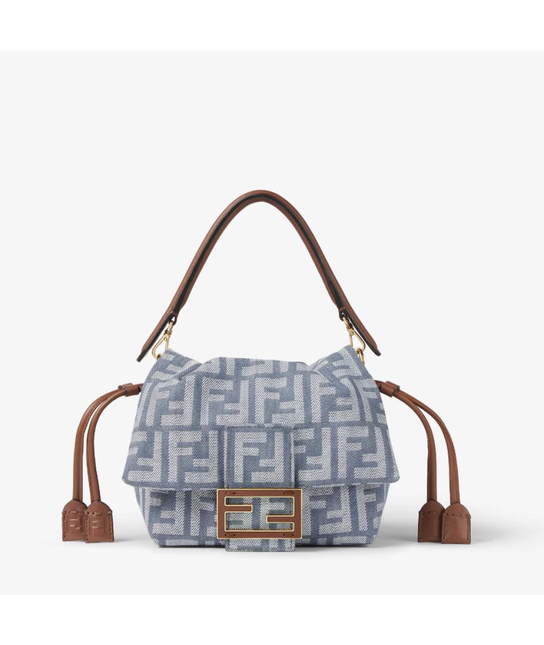 FENDI Голубая тканевая сумка с короткими ручками, фото 6