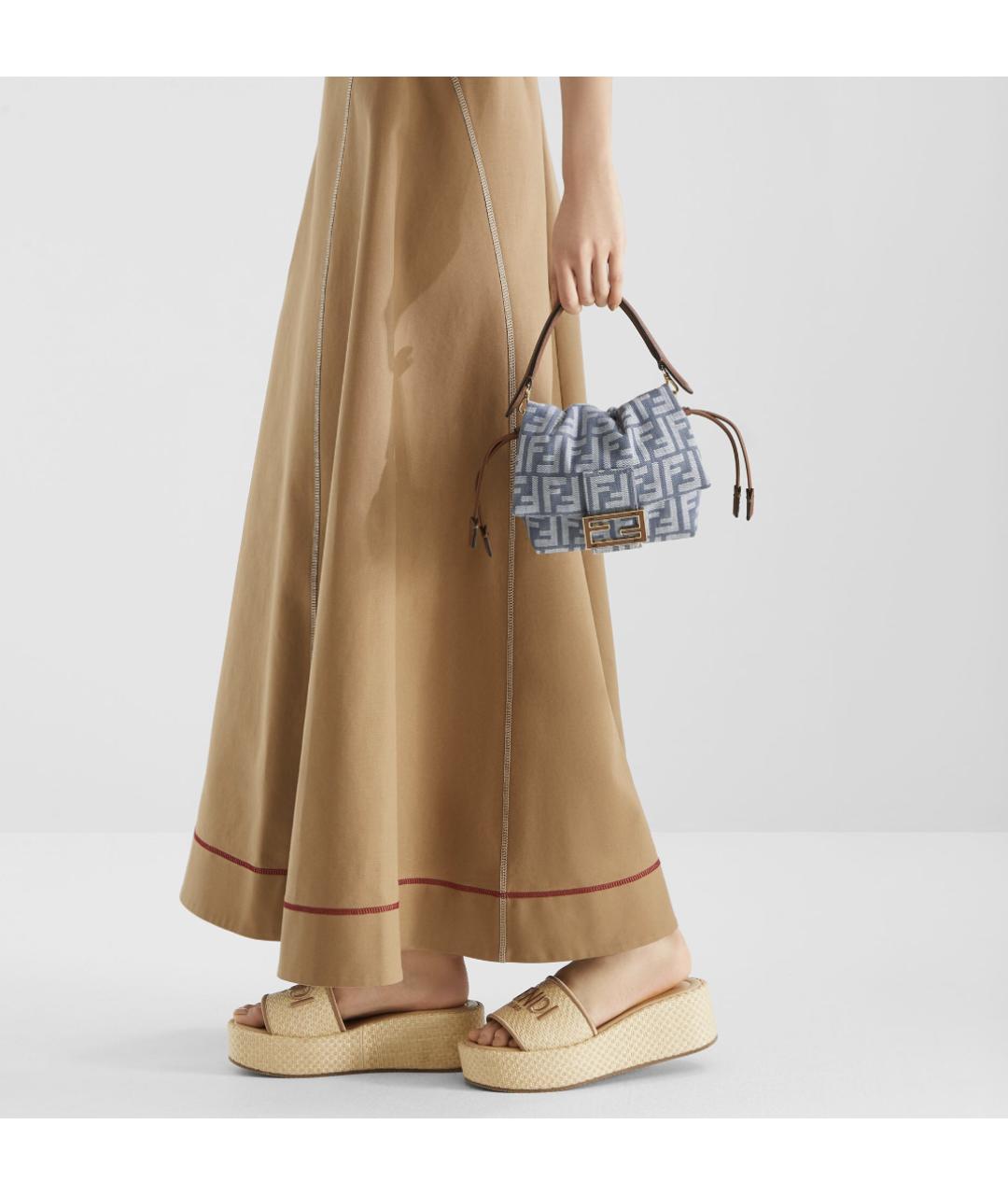 FENDI Голубая тканевая сумка с короткими ручками, фото 2