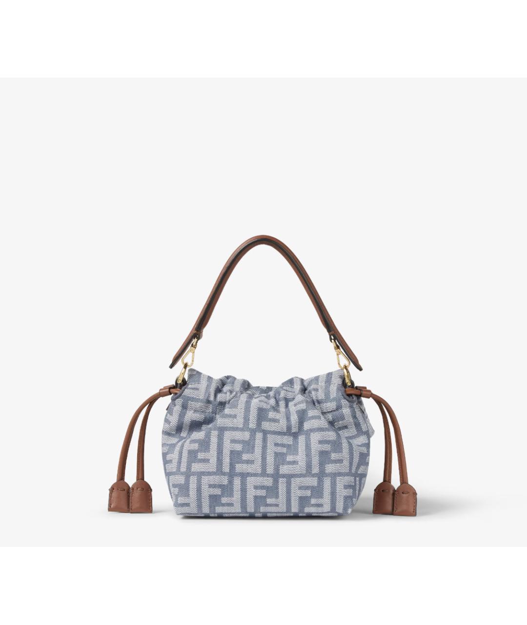 FENDI Голубая тканевая сумка с короткими ручками, фото 4