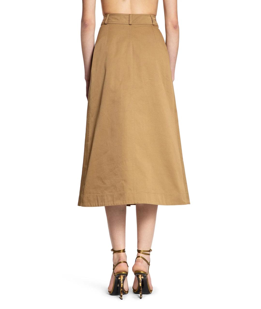 SAINT LAURENT Коричневая хлопковая юбка миди, фото 3