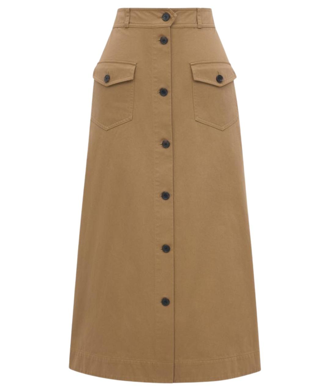 SAINT LAURENT Коричневая хлопковая юбка миди, фото 1