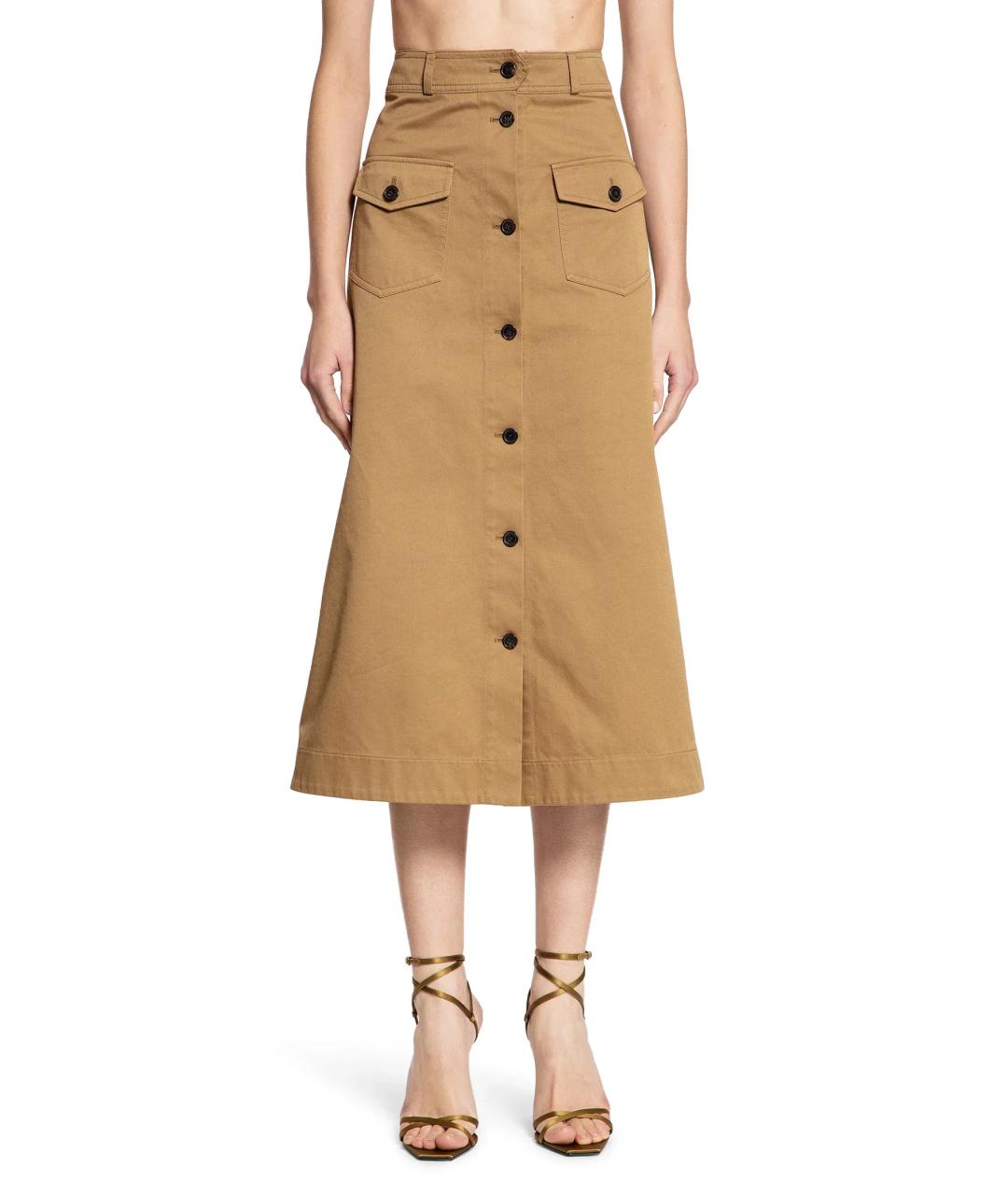 SAINT LAURENT Коричневая хлопковая юбка миди, фото 2