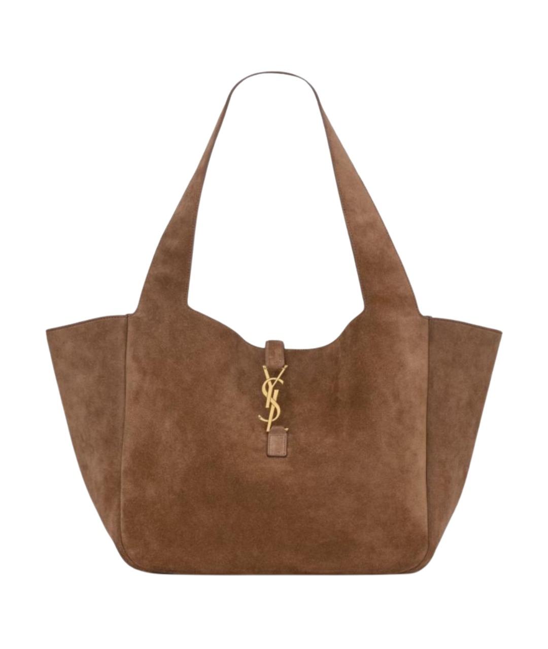 SAINT LAURENT Коричневая замшевая сумка тоут, фото 1