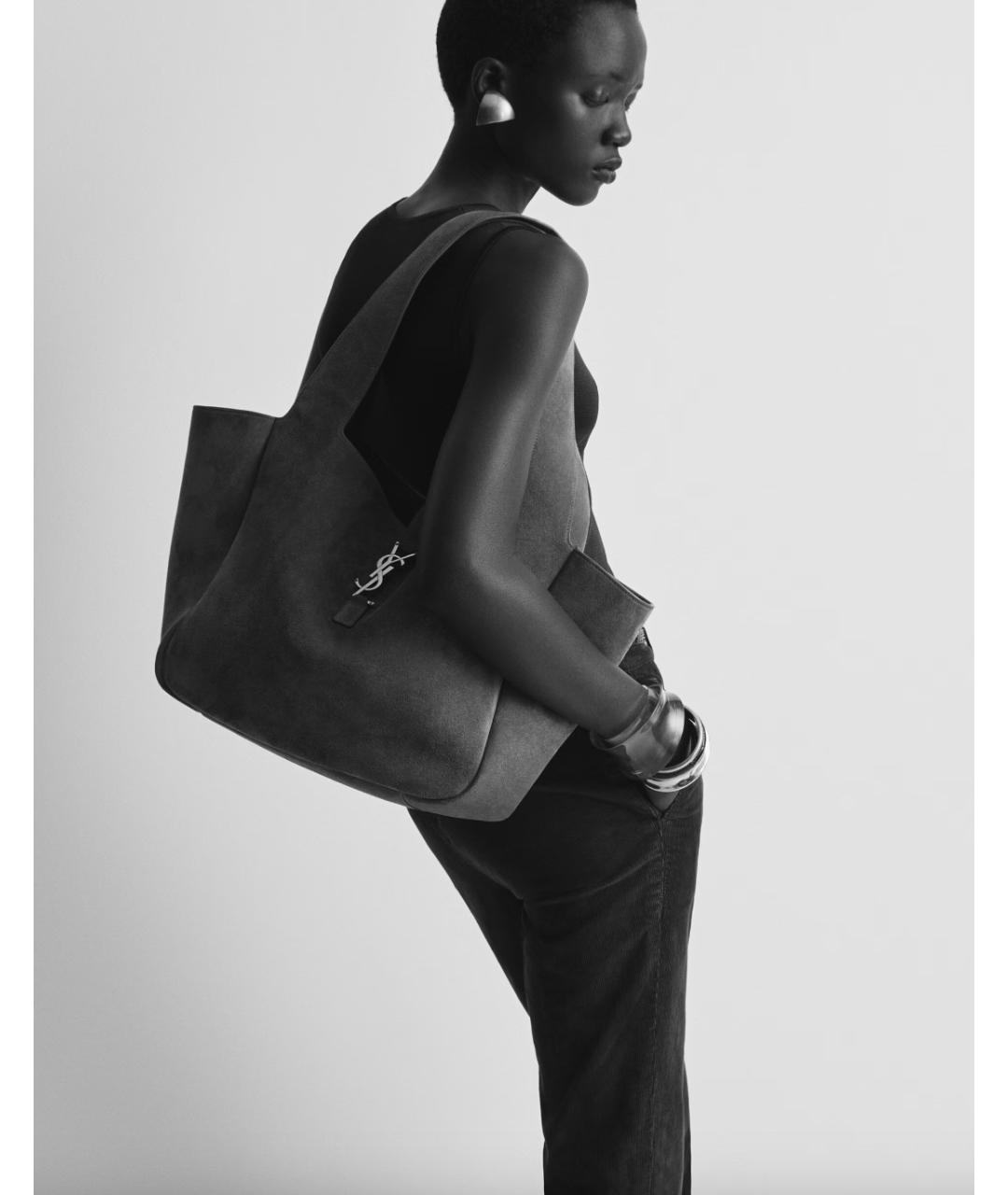 SAINT LAURENT Коричневая замшевая сумка тоут, фото 6