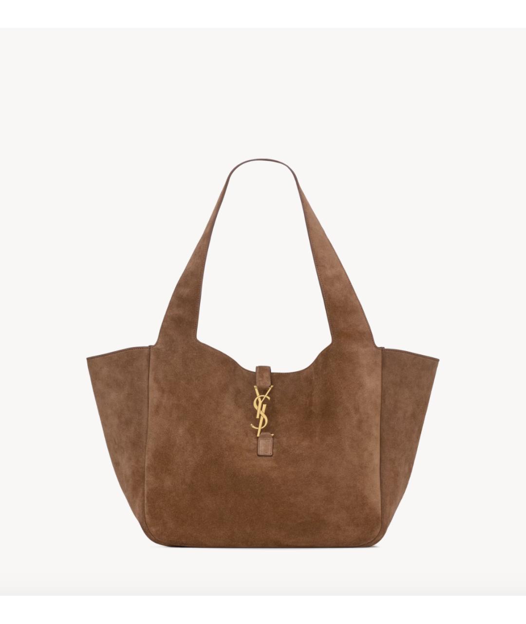 SAINT LAURENT Коричневая замшевая сумка тоут, фото 7