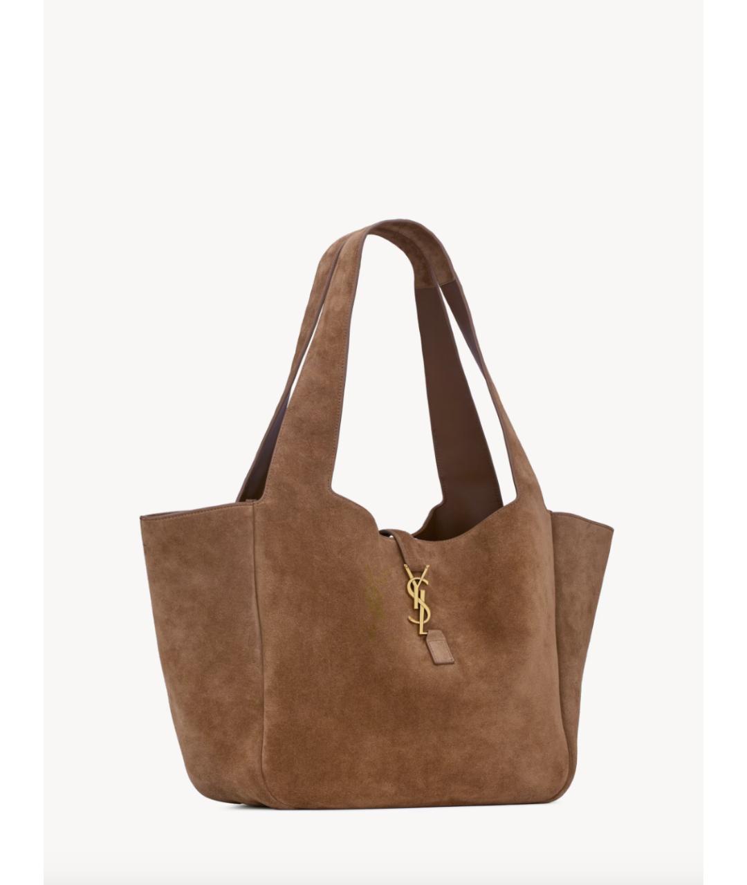 SAINT LAURENT Коричневая замшевая сумка тоут, фото 5