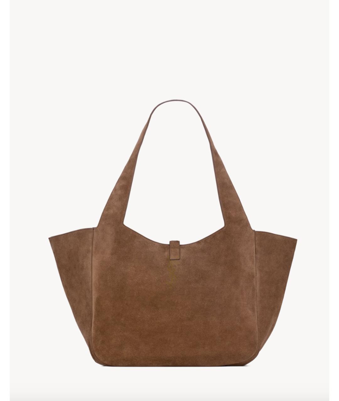 SAINT LAURENT Коричневая замшевая сумка тоут, фото 3