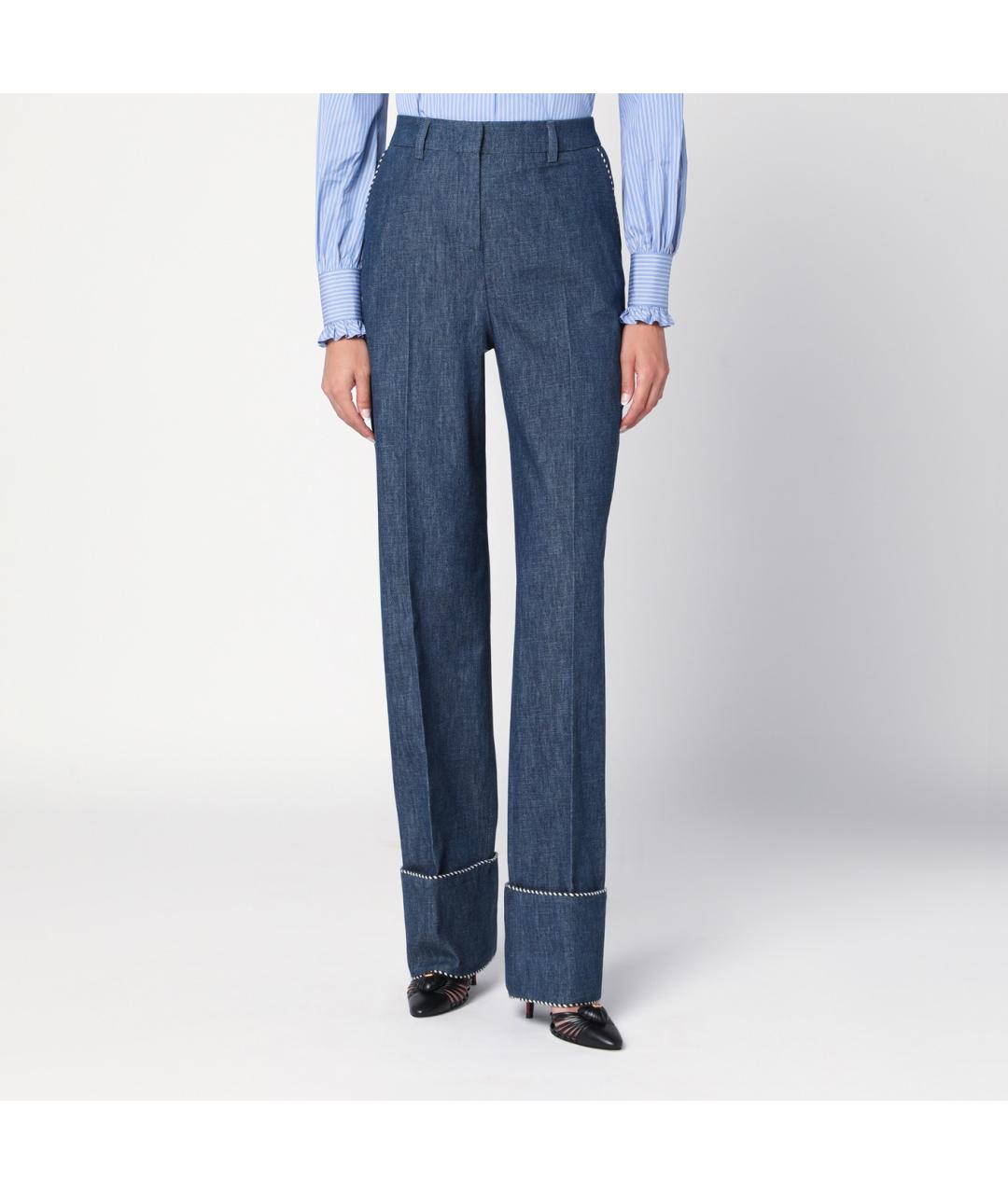 VALENTINO Синие хлопковые прямые брюки, фото 2