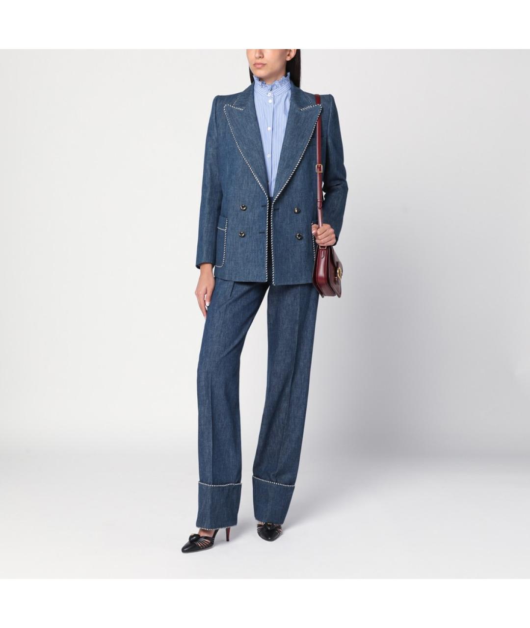 VALENTINO Синие хлопковые прямые брюки, фото 4