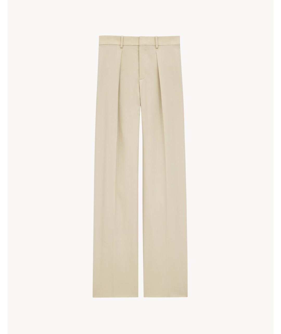 SAINT LAURENT Бежевые шерстяные прямые брюки, фото 4